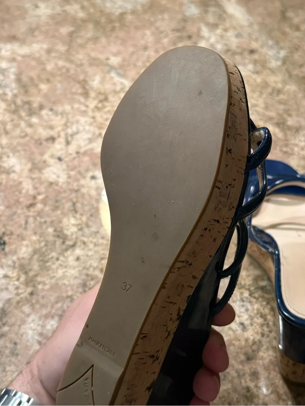 Prada Navy Blue Platform Wedges size 37 made in Italy